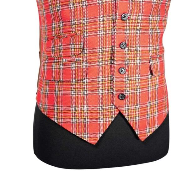 Mens Waistcoat Suit Vest 40R Pink Green Blue Plaid Wool Formal Wedding Party - Picture 6 of 9